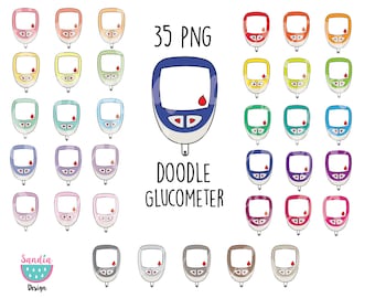 35 Doodle Glucometer Clipart. Personal and comercial use.