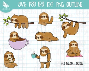 Doodle Sloth, Lazy, Not Today, SVG, PNG, Psd, DXF, Eps, outline, Cute elephant, Cut file, personal and comercial use