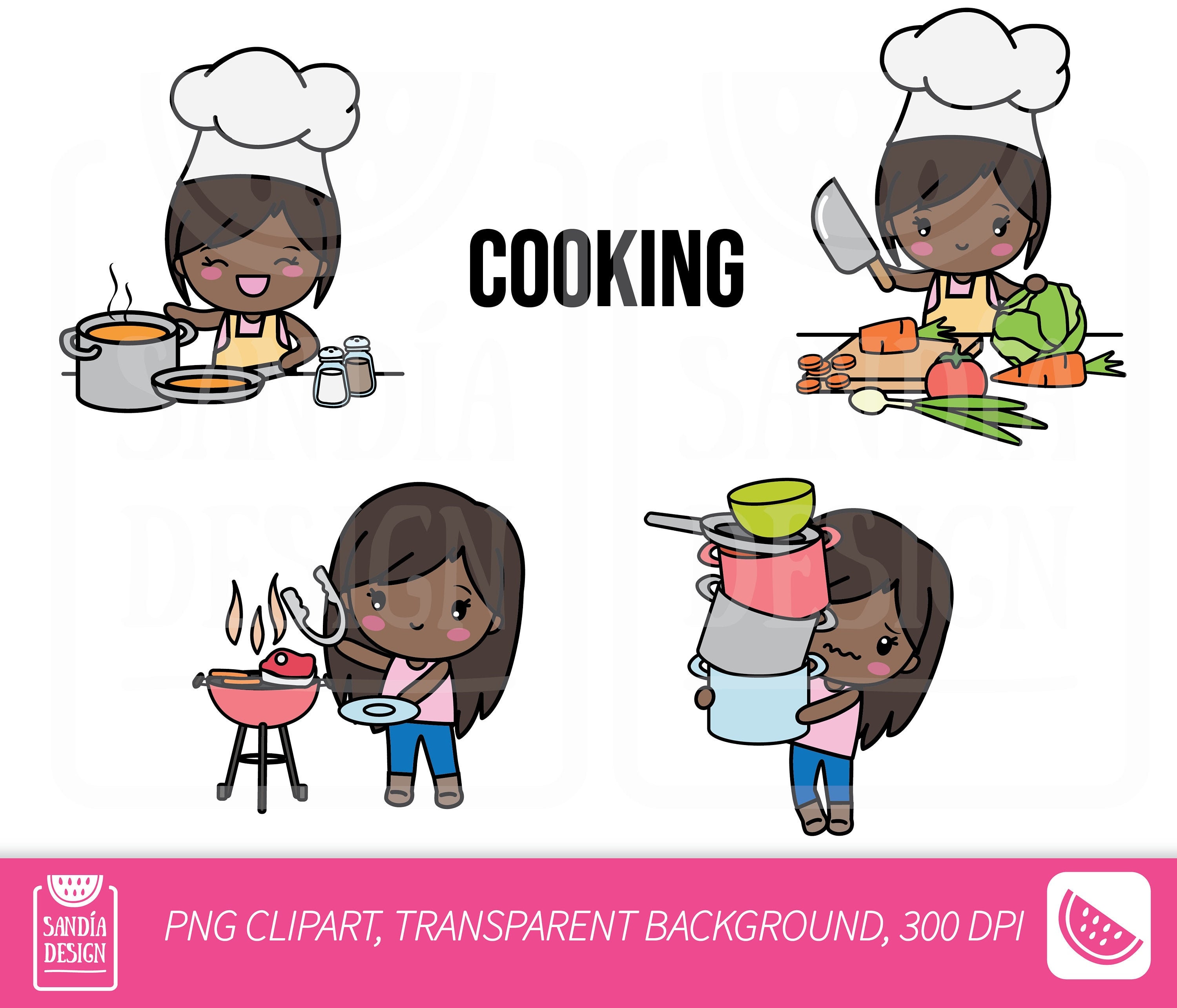 African-american Cooking Clipart Chibi Girl Personal and | Etsy