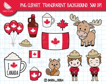 CANADA DAY Doodles Clipart, Maple, Reindeer, beaver, Chibi Girl, Personal and commercial use