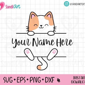 Doodle Cat SVG Clipart, Cat Split, Name Frame, SVG, PNG, Psd, Dxf, Personal and Commercial use.