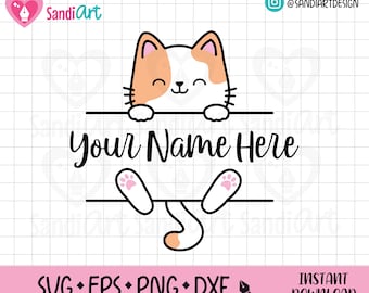 Doodle Cat SVG Clipart, Cat Split, Namensrahmen, SVG, PNG, Psd, Dxf, persönliche und kommerzielle Nutzung.