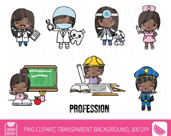 African-American Profession, Clipart, Chibi Girl, Personal and comercial use