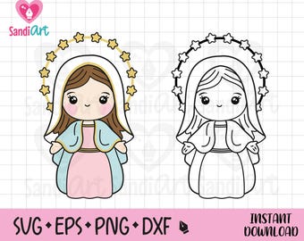 Jungfrau von Medjugorje Clipart, SVG, EPS, PNG, DXF, für Cricut, Unsere Liebe Frau der Gnaden, Silhouette, Sublimation, persönliche und kommerzielle Nutzung
