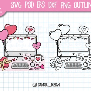 Doodle Valentines Day Desk, SVG, PNG, PSD, outline, Work, Personal and Commercial use