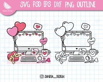 Doodle Valentines Day Desk, SVG, PNG, PSD, outline, Work, Personal and Comercial use
