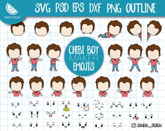 Chibi Boy Maker Emoji, SVG, Eps, PSD, PNG, Outline Clipart, Chibi boy, Personal and commercial use