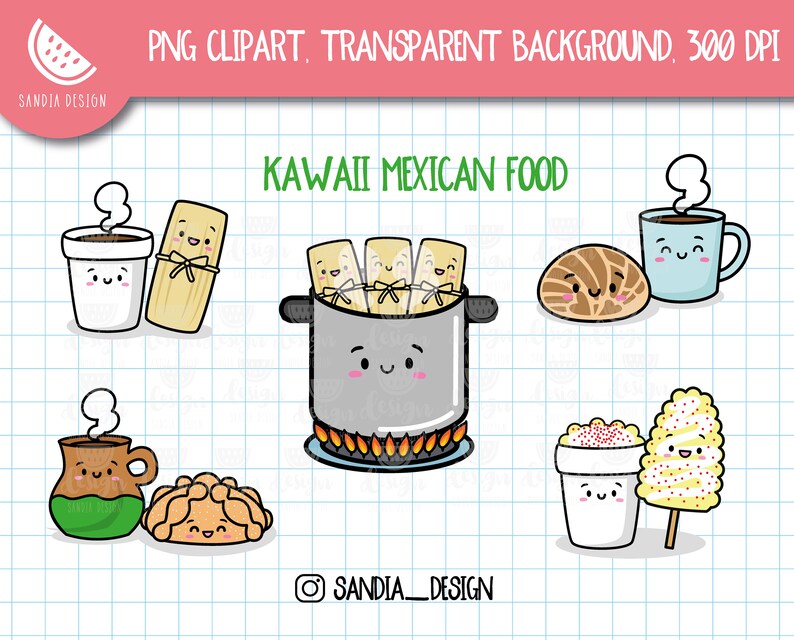 Kawaii Mexican food Clipart, Street food Clipart, Personal and comercial use image 1