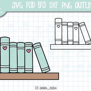 Doodle Books on shelf , SVG, PNG, Psd, outline, personal and commercial use