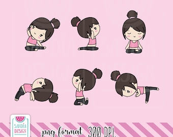 Dark-Haired Yoga, Clipart, Chibi Girl, Personal and comercial use