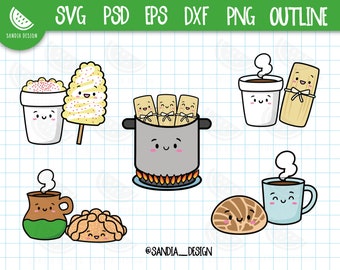 Kawaii mexikanisches Essen, SVG, PNG, Psd, Umriss, persönliche und kommerzielle Nutzung