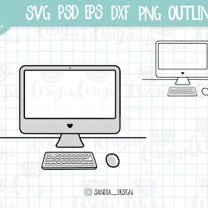 Doodle Desk, ordinateur SVG, PNG, PSD, contour, usage personnel et commercial