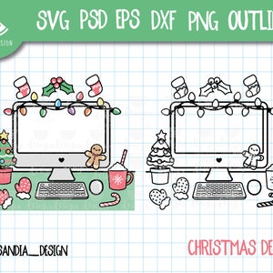 Doodle Christmas Desk, SVG, PNG, PSD, outline, Work, Personal and Commercial use