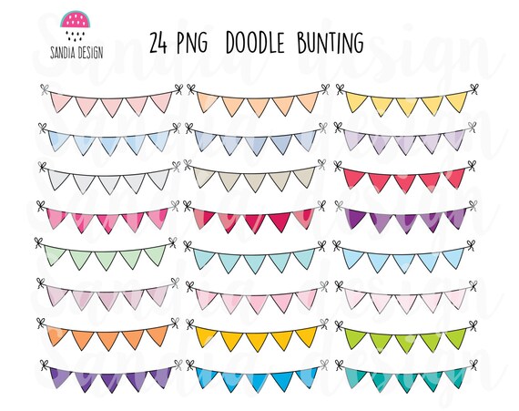 24 Doodle Bunting Banners Clipart Personal And Comercial Use Etsy