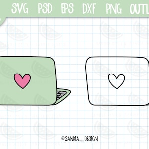 Kawaii Lap Top Doodle, SVG, PNG, PSD, esboço, uso pessoal e comercial