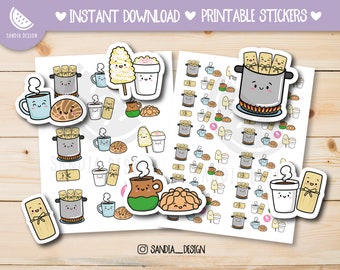 Tamales, Mexican food, stickers, Printable Stickers Sheet, Printable Planner Stickers. Doodle grocery bag, market stickers