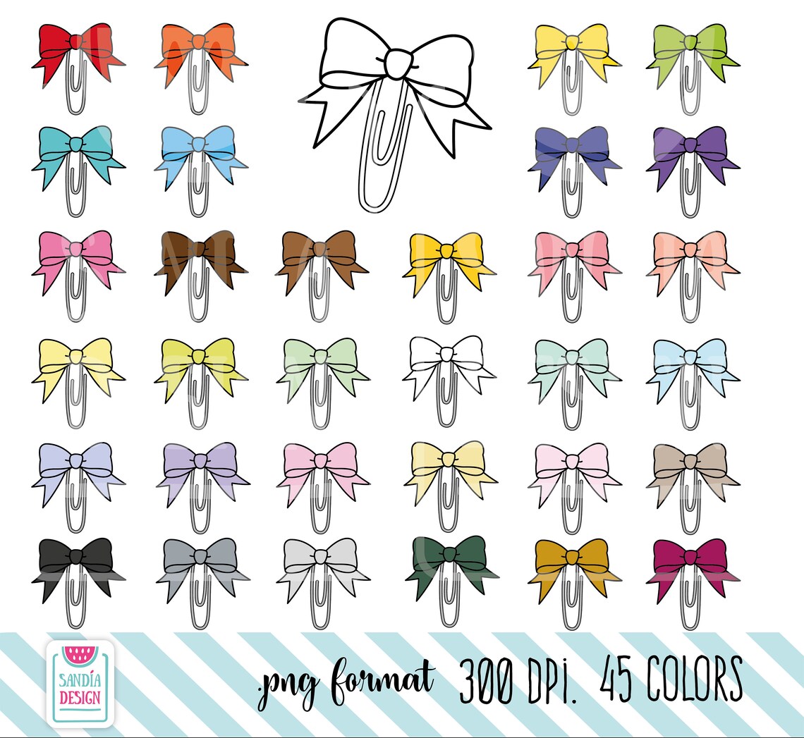 45 Doodle Paper Clip Bow Clipart. Personal and Comercial Use. Etsy