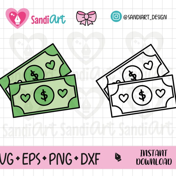 Doodle Money Bills, SVG, PNG, PSD, outline, dxf, Personal and commercial use.