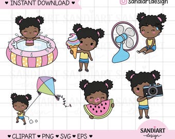 Sommertage Chibi Afro Clipart, PNG, SVG und EPS, persönliche und kommerzielle Nutzung.
