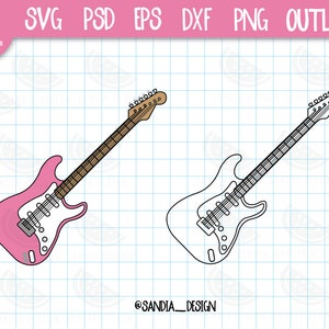 Doodle elektrische gitaar, SVG, PNG, PSD, schets, persoonlijk en commercieel gebruik