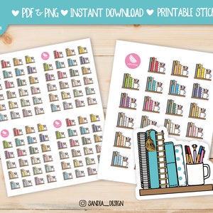 Afdrukbare stickervel, afdrukbare plannerstickers. Doodle Planners op de plank met Rae Dunn, kawaii-stickers op de laptop. Voor persoonlijk gebruik.