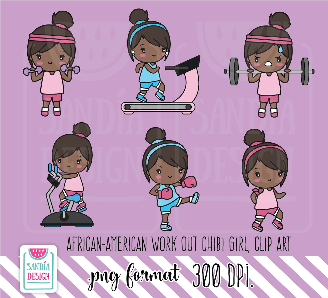 African-american Workout, Clipart, Chibi Girl, Personal and Commercial ...