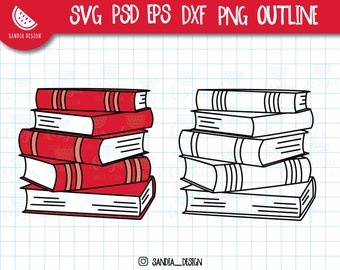 Doodle Books, Stack of books, SVG, PNG, Psd, outline, personal and comercial use