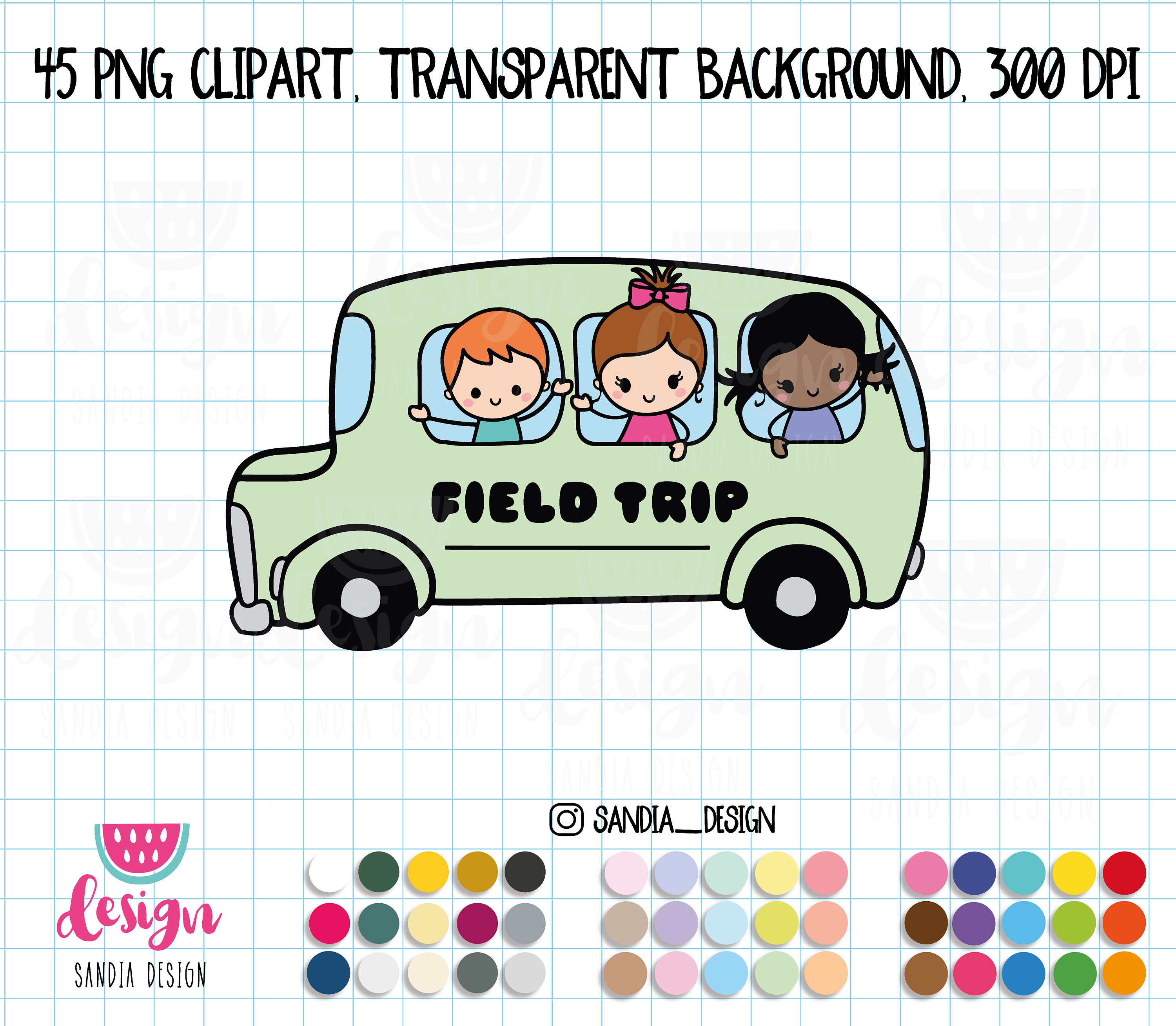 45 Doodle Field Trip Bus Clipart. Personal and Comercial Use. Etsy