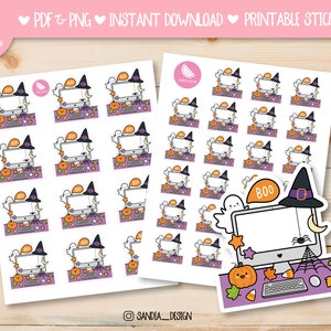 Printable Stickers Sheet, Printable Planner Stickers. Doodle Halloween desk, Halloween stickers. For personal use.