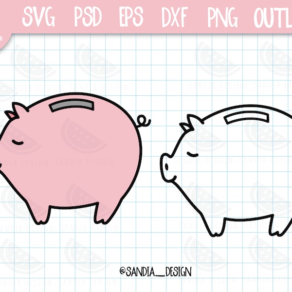 Doodle Piggy bank, SVG, PNG, Psd, outline, personal and comercial use