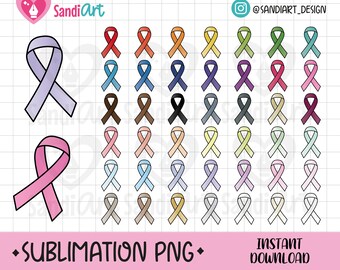 Doodle Awareness Ribbon Multicolor Clipart, Sublimation PNG Clipart