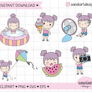 Clipart chibi giornate estive, PNG, SVG ed EPS, per uso personale e commerciale.
