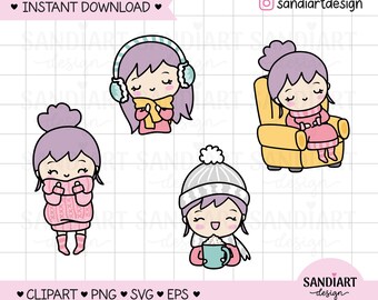Gemütliche Chibi-Clipart, Chibi-Mädchen, PNG, SVG und EPS, persönliche und kommerzielle Nutzung.
