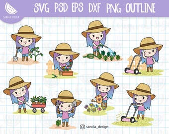 Chibi Gardener, Chibi Gardener Clip art, Chibi girl, SVG, png, PSD, dxf, EPS, Personal and commercial use.