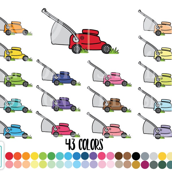 43 Doodle Lawn Mower Clipart. Personal and comercial use.