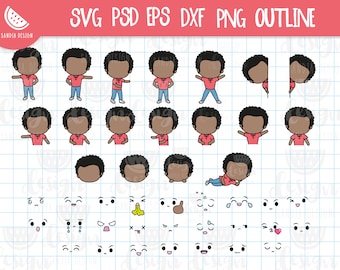 Chibi Afro Boy Maker Emoji, SVG, Eps, PSD, PNG, Outline Clipart, Chibi boy, Personal and commercial use