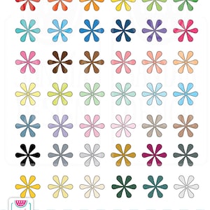 May include: A collection of colorful, stylized flower illustrations in various shades, including red, orange, blue, and green, arranged in a grid pattern. The image includes the text "png format 300 DPI" and a logo.