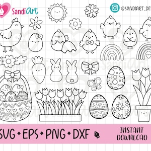 Påsk Kawaii-kontur, Redigerbara filer, SVG, EPS, png, Dxf, Kommersiellt bruk