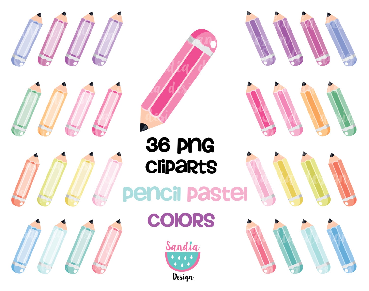 36 Pencil Pastel Colors Clipart, Back to School, School Tags, Personal ...
