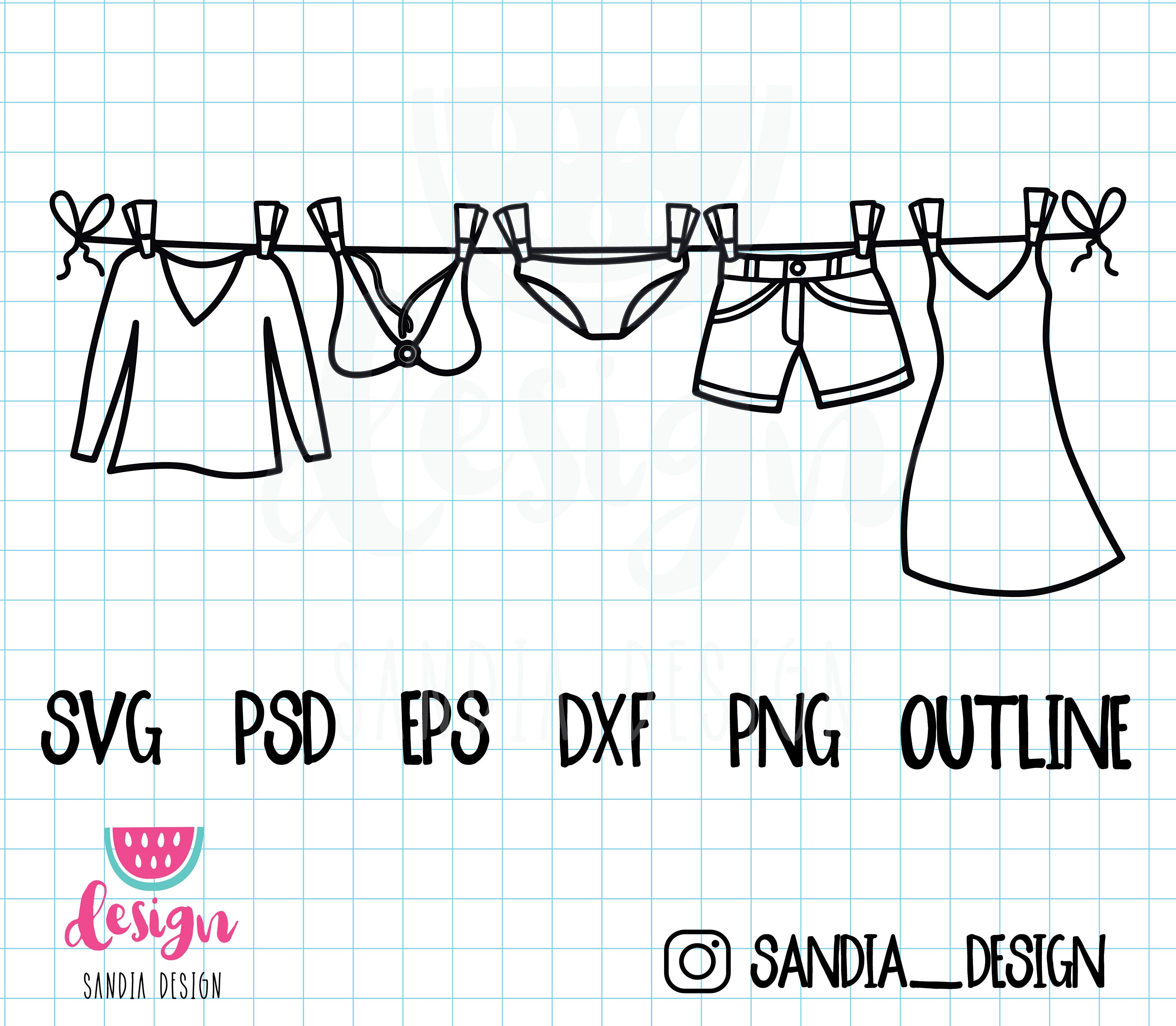 Doodle Clothesline Clothes Line SVG PNG PSD Outline Etsy UK