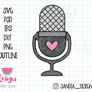 Doodle Microphone, SVG, PNG, PSD, outline, personal and comercial use image 1
