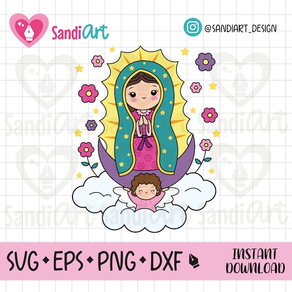 Mexican Virgin, Catholic, Virgencita clipart, SVG, EPS, PNG, Dxf, for Cricut, Silhouette, Sublimation, Personal and Commercial use