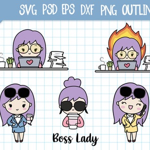 Boss Lady, Clip art, Chibi girl, SVG, png, PSD, dxf, EPS, Personal and Commercial use.