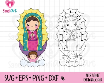 Jungfrau von Guadalupe Clipart, SVG, EPS, PNG, DXF, für Cricut, Virgencita, Silhouette, Sublimation, persönliche und kommerzielle Nutzung