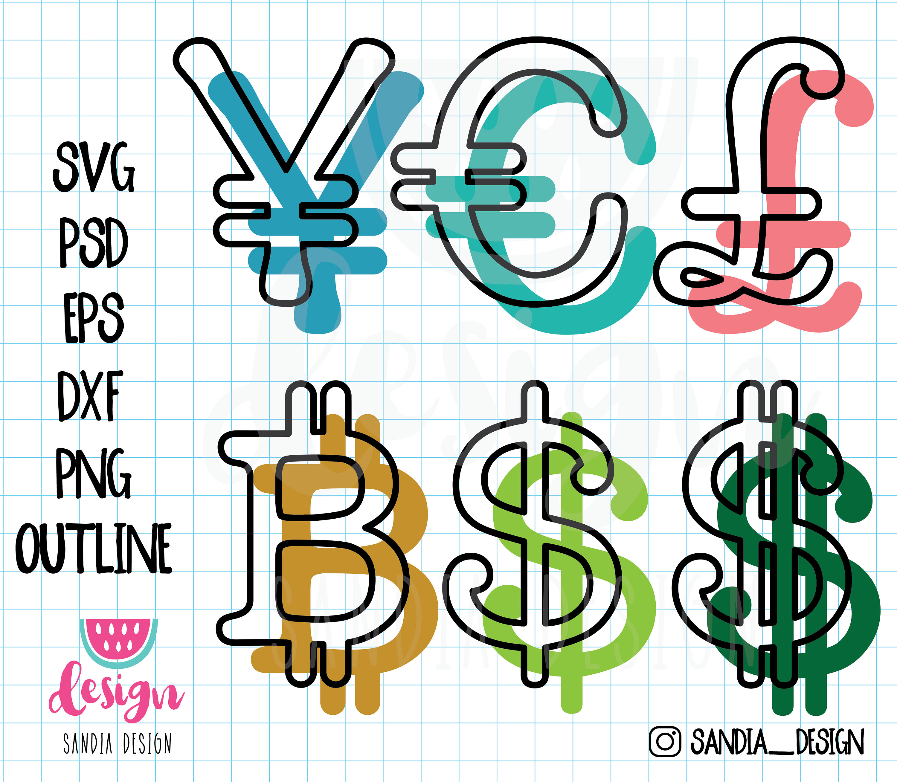 落書き通貨、SVG、PNG、PSD、概要、ドル、円、ペソ、ユーロ、ポンド、ビットコイン、個人および商用利用 - Etsy 日本