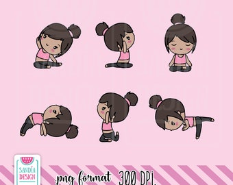 Brunette Yoga, Clipart, Chibi Girl, Personal and comercial use
