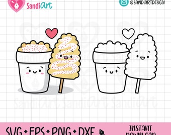 Cute couple Elote y Esquites, EPS, SVG, PNG, Dxf, outline, Commercial use