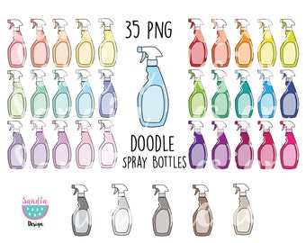 35 Doodle Spray Bottles Clipart. Personal and comercial use.