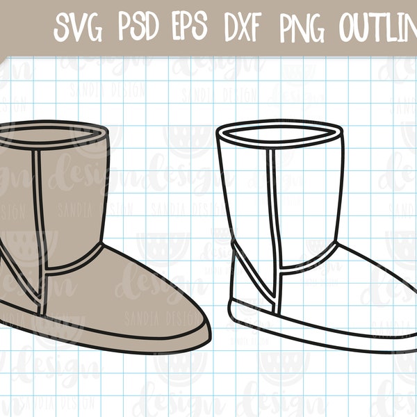 Doodle Ugg Boots, SVG, PNG, Psd, outline, personal and commercial use