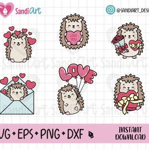 Doodle Valentine Hedgehog, EPS, SVG, PNG, Dxf, Outline, Cute Hedgehog Clipart